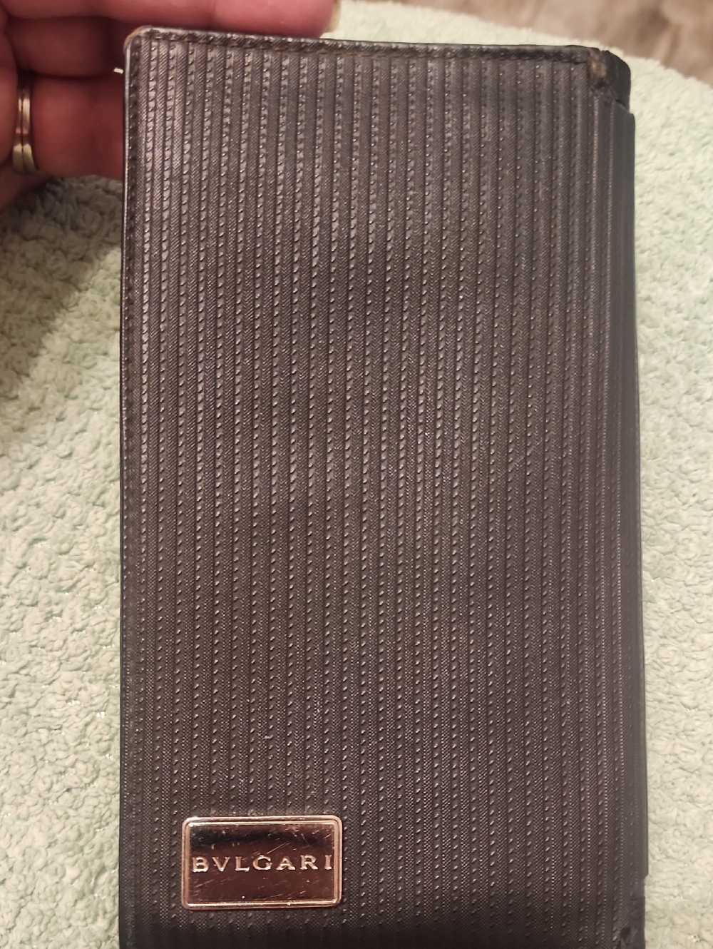 Bulgari Black Leather Zip Pouch with Gold Logo Tag